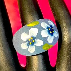 Hand painted blue resin ring​​